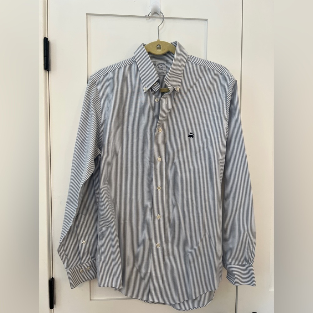 Brooks Brothers White and Blue Striped Button Down Shirt